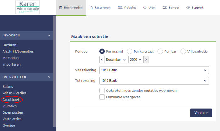 overzicht grootboekrekening